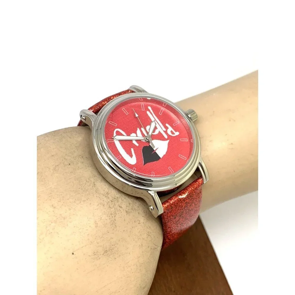 Disney Cruella Women's Watch WDS001023 Quartz Silver 38mm Red Leather Ba…